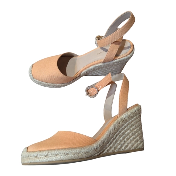 Stuart Weitzman Women's Crystal Buckle Espadrille Wedge Pumps Mango Size 7.5 - Picture 9 of 9